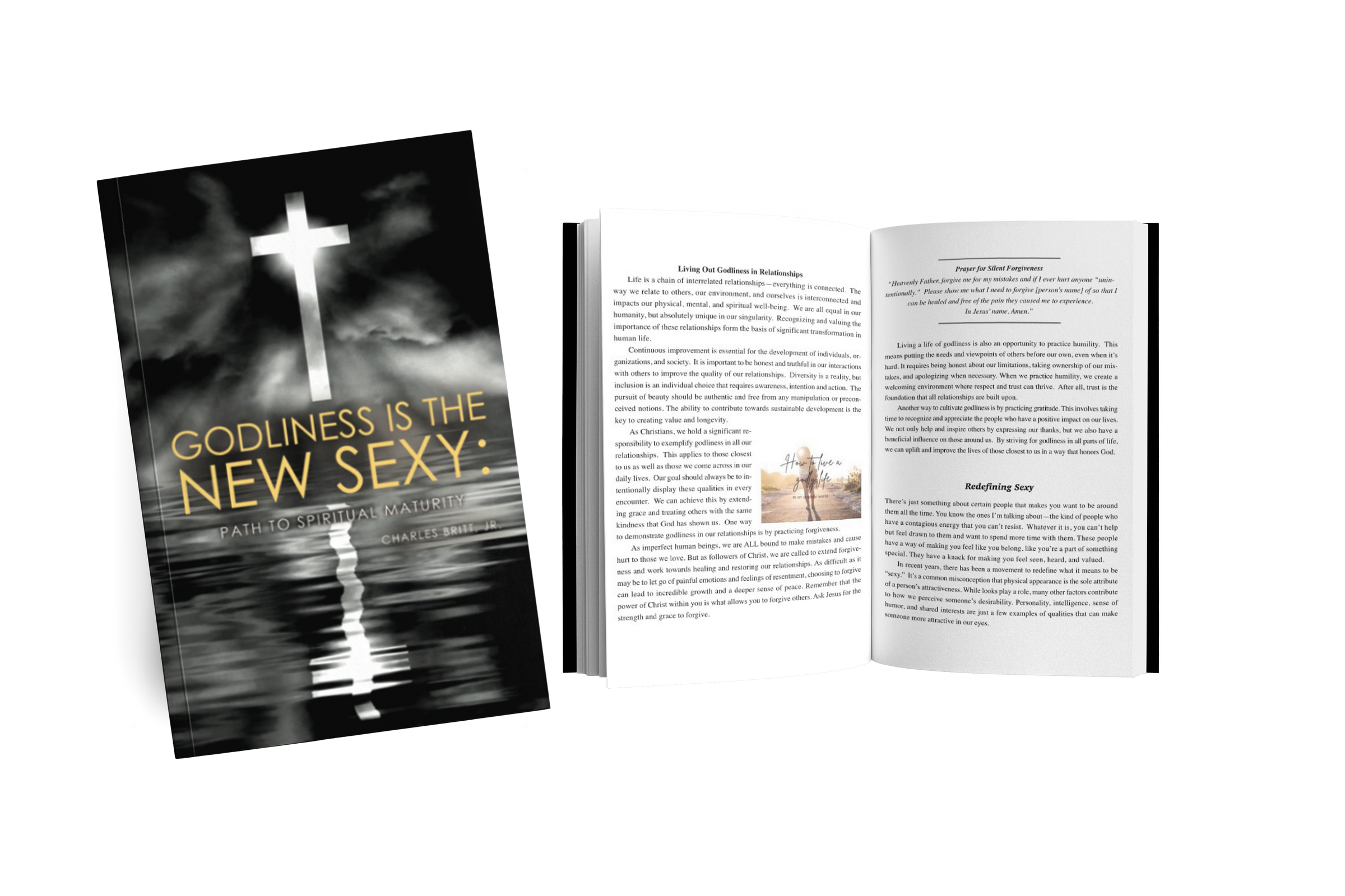 Godliness Is the New Sexy book cover beside open pages from the book